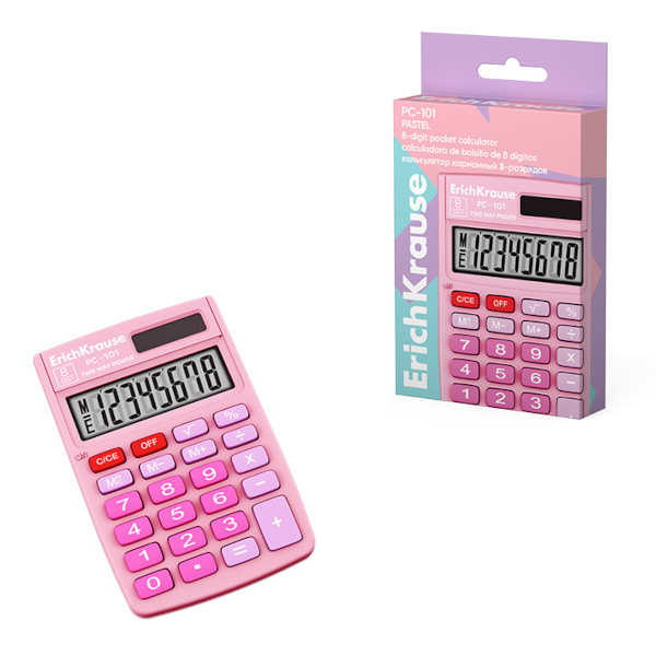 Калькулятор Erich Krause "Pastel" PC-101 (розовый) карманный 8р 62007