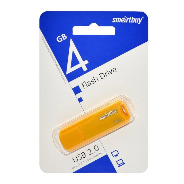 Память Flash Drive 4Gb USB 2.0. Smartbuy Clue желтый 