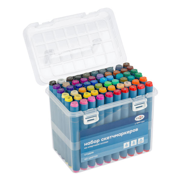 Набор маркеров Гамма "Студия" 60цв., двустор., пулев./скош.,пластик.чехол 1204P_60