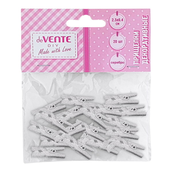 Декоративные прищепки "Silver" 20шт, 25*4мм деревянные 8120403 deVENTE
