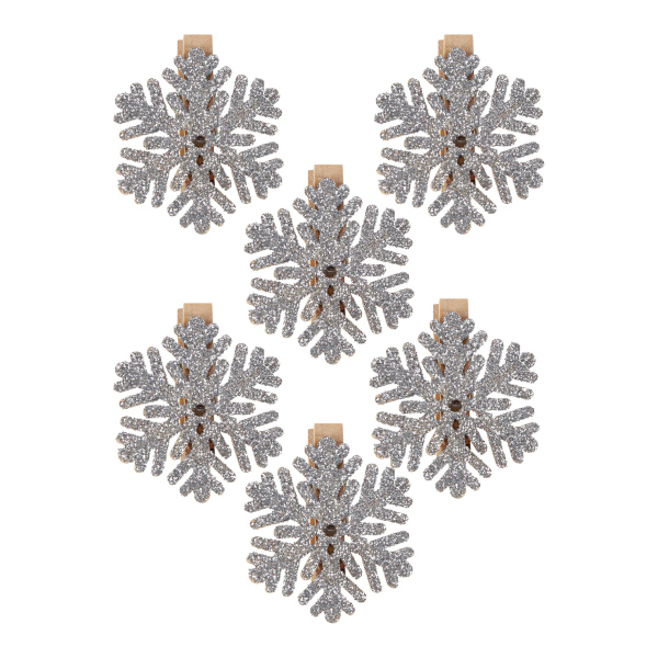 Набор новогодних деревянных прищепок "Блестящие снежинки" 6шт*2.5см НУ-7477 Миленд