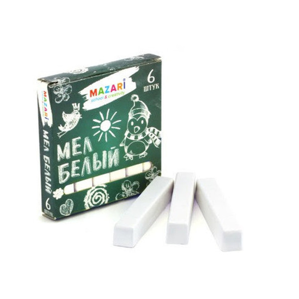 Мел белый MAZARI ТМ 1уп*6шт, квадратный M-9000