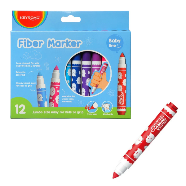 Фломастеры Keyroad "Jumbo" 12цв., смыв., утолщ., карт.уп. KR972320
