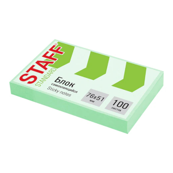 Липкий блок Staff 51*76мм, 100л, пастель зеленый 116583