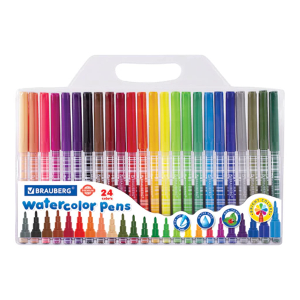Фломастеры Brauberg "Premium" 24цв, смыв., печать на корп., ПВХ-уп. 151944