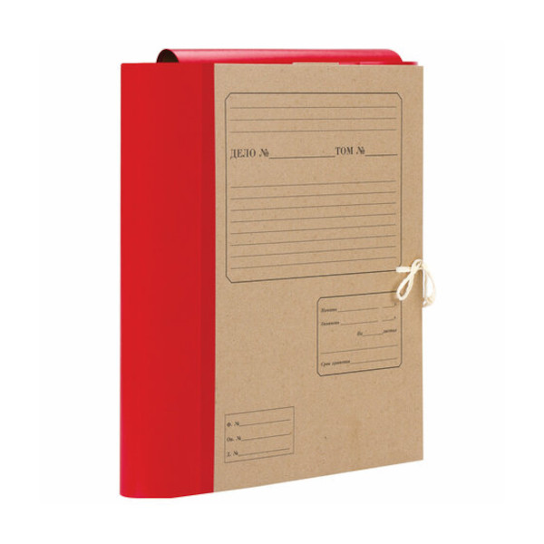 Папка архивная А4, 12см, крафт/бумвинил, завязки, беж./красный "Дело № Том №" 123204