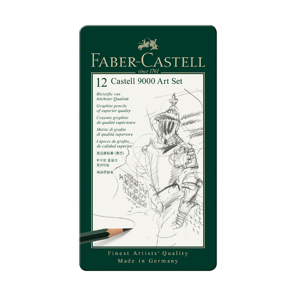 Карандаши ч/гр 12шт Faber-Castell "Castell 9000" (2H,H,F,HB,B,2B,3B,4B,5B,6B,7B,8B) метал.уп.119065