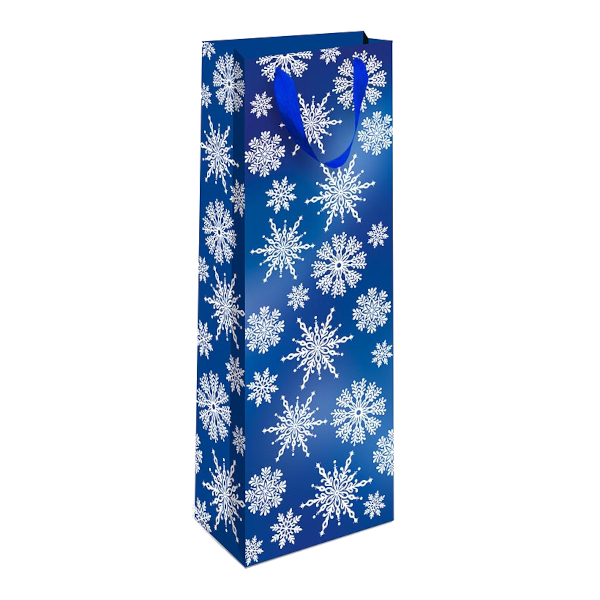 Пакет под бутылку 36*12*8,5см "Снежинки на синем" бумажный 1597.024 Арт Дизайн