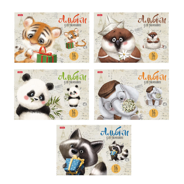 Альбом для рис 16л А4 "Зоозаврики" 100г/м2, скоба, ассорти 16А4В Hatber