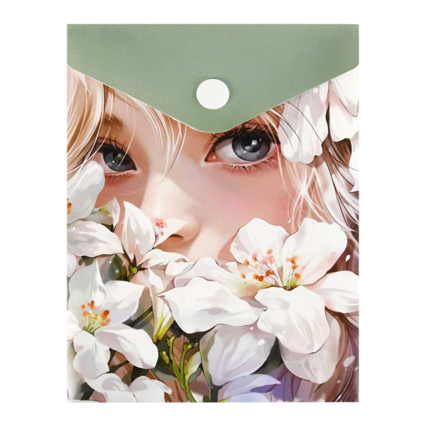 Папка-конверт на кнопке А6 (158*114мм), 1отд., 180мкм, рисунок "Девушка в лилиях" 69022 Феникс+