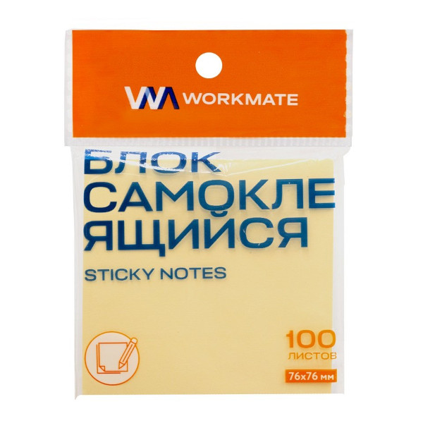 Липкий блок Workmate 76*76мм, 100л, пастель желтый 14-1461