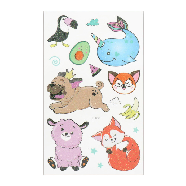 Татуировка на тело "Веселые животные" с блёст., 7,5*12см 9884237