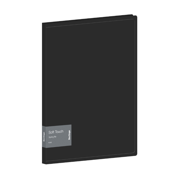 Папка с пружинным скоросшивателем, пластик А4 700мкм "Soft Touch" черный, карман FS4_17980 Berlingo