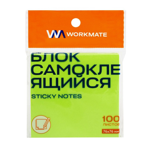 Липкий блок Workmate 76*76мм, 100л, неон зеленый 14-2871