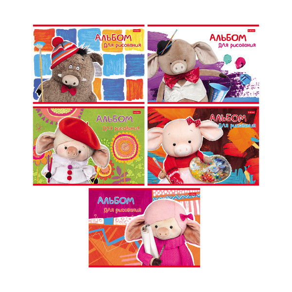 Альбом для рис 16л А4 "Свинки-художники" 100г/м2, ассорти, скоба 16А4В Hatber