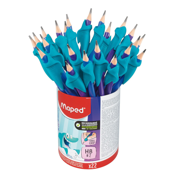 Карандаш ч/гр HB, пластик, 3-гран., без ласт., ассорти + тренажер "Kidy. Learn shark" 854500 Maped