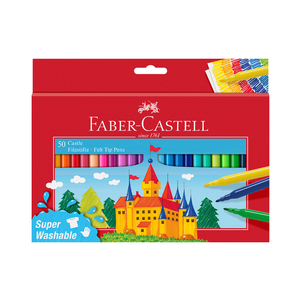 Фломастеры Faber-Castell "Замок" 50цв, смываемые, карт.уп., с европ. 554204