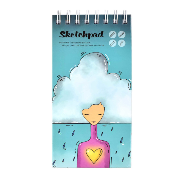 Скетчпад для графики и письма 105*210мм 80л, 100г/м2, гребень "Тучи как люди" 62111 Феникс+