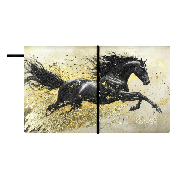 Еженедельник 105*175мм 2026 Escalada "Вороной конь" интегр.обл., иск.кожа, сшивка 70388