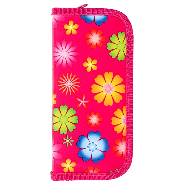 Пенал ИД Проф-Пресс "Цветы" 1 отд., без напол., 9*19см, на молнии, малиновый ПН-4145