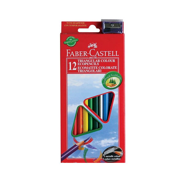 Карандаши 12цв, дерево, 3-гран. "Eco" точилка, карт.уп. 120523 Faber-Castell