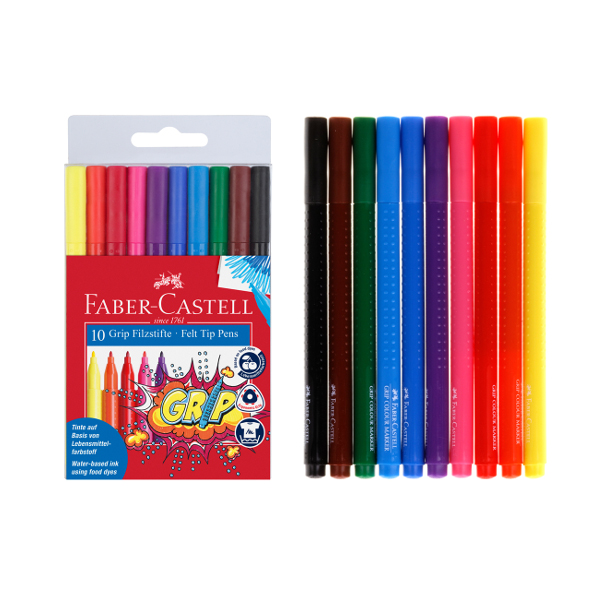 Фломастеры Faber-Castell "Grip" 10цв, трехгранные, смываемые, пластик.уп. 155310