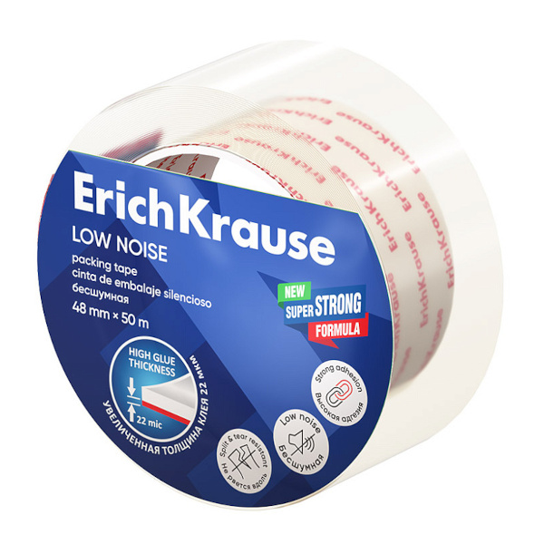 Клейкая лента (скотч) 48мм*50м, 50мкм, повыш. прозрач., бесшумн. "Low noise" 58748 Erich Krause