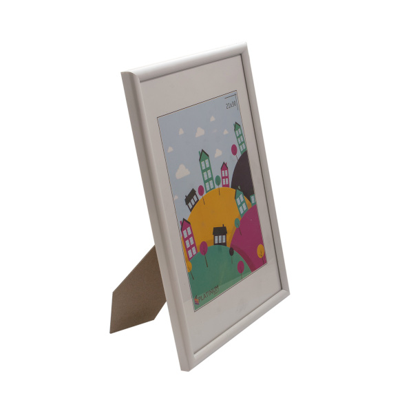 Фоторамка 21*30 пластик, багет 13мм, белый, вставка акрил, ножка "Палитра" 06142 Platinum