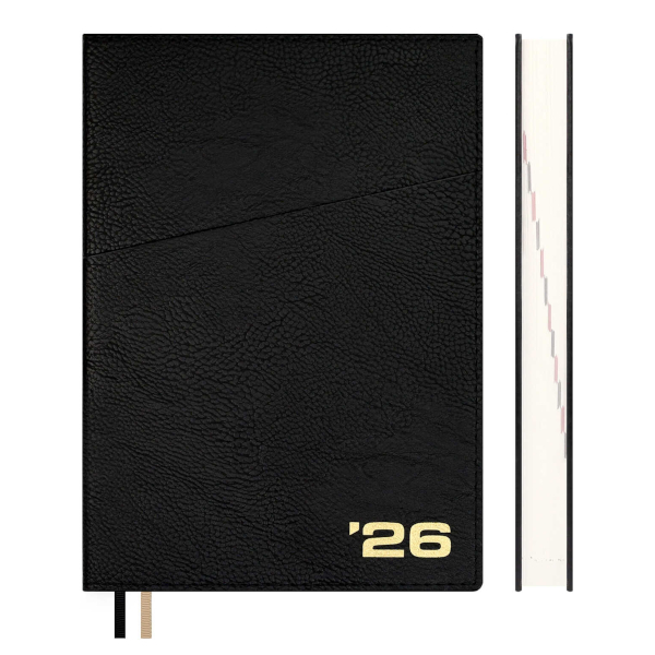 Ежедневник А5+ 2026г Escalada "Шеврет" интегр.обл., иск.кожа, сшивка, черный 70208