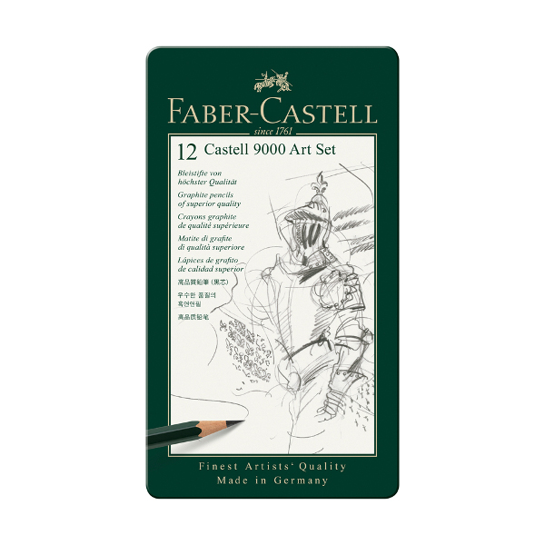 Карандаши ч/гр 12шт Faber-Castell "Castell 9000" (8B,7B,6B,5B,4B,3B,2B,B,HB,F,H,2H) метал.кор.119065