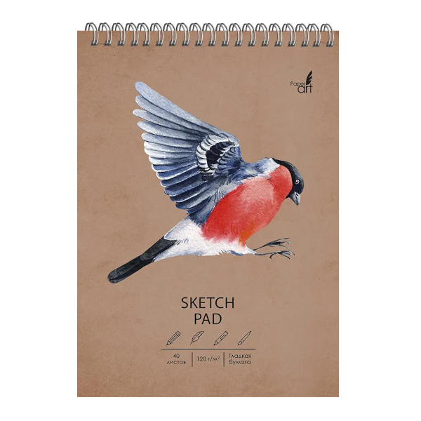 Скетчпад для графики и письма А5 40л, 120г/м2, гребень "Снегирь" СПСЛ540171 Paper Art