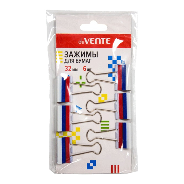 Зажим 32мм ассорти "Триколор" 4131321 (1уп*6шт) deVENTE