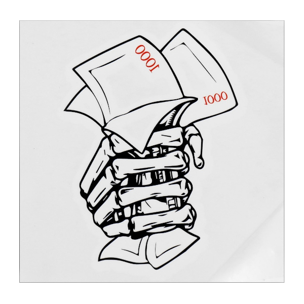 Татуировка на тело "Деньги в руке скелета" черно-красный, 6*6см 10537328 Арт Узор