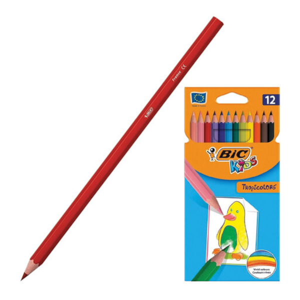 Карандаши 12цв, пластик, 6-гран. "Tropicolors" карт.уп. 832566 Bic