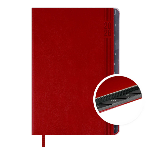 Еженедельник А5 2026 Escalada "Буйвол" интегр.обл., иск.кожа, сшивка, красный 70335