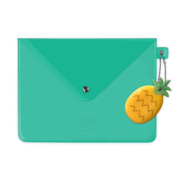 Папка-конверт на кнопке А5 (233*178мм), 1отд., зеленая, брелок "Ананас" 52572 Феникс+