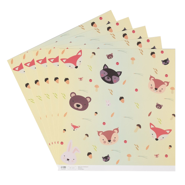 Бумага цветная для скрапбукинга А4+ (305*320мм) 5л "Лесные звери" 10718263 Арт Узор