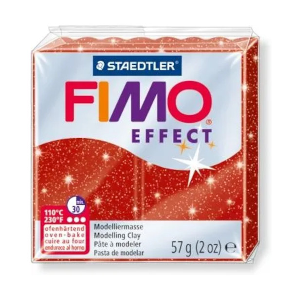 Глина полимерная FIMO effect 57гр, красный с блёстками, запекаемая в печке 8020-20