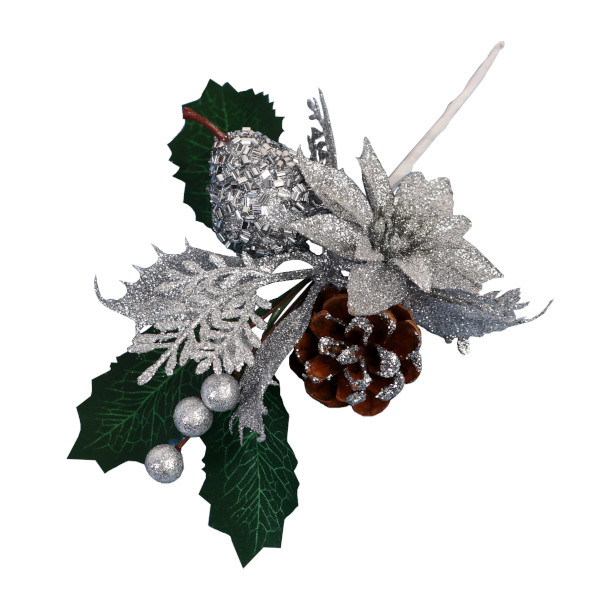 Декор "Зимние грезы" серебряный цветок, листья, 16см 9698917 Зимнее волшебство