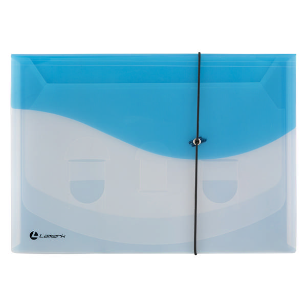 Папка на резинках А4, 4отд., 400мкм, прозрач./синяя TF0404-BL Lamark