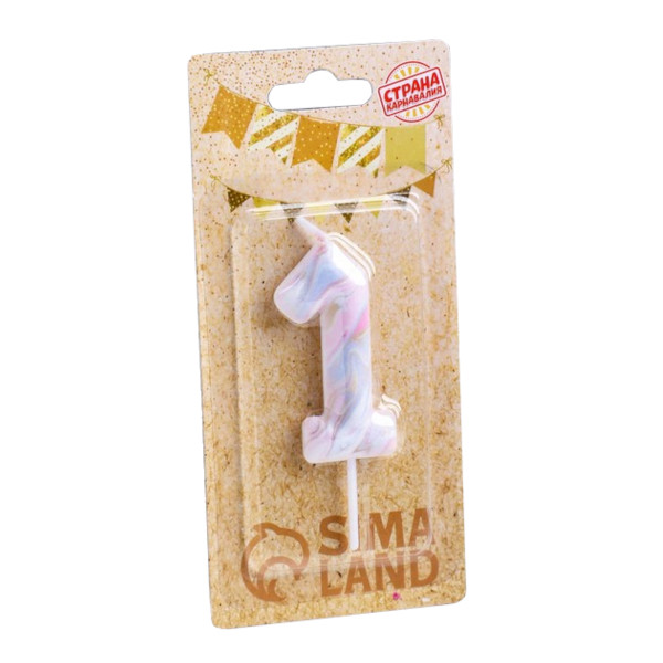 Свеча для торта "Цифра 1. Белый мрамор" 8см 6990830 Страна Карнавалия