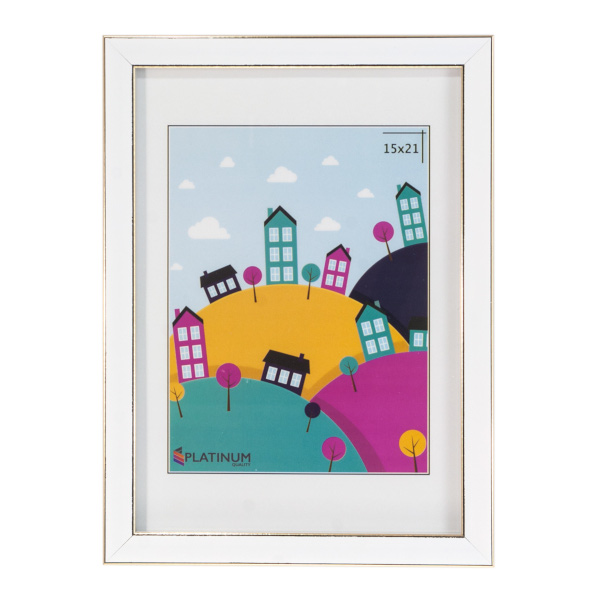 Фоторамка 15*21 пластик, багет 13мм, белый, вставка стекло, ножка "Акварель" Platinum