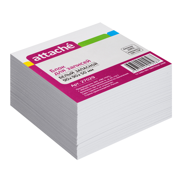 Блок для записей Attache 90*90*50мм, белый, 80г/м2, белизна 92% 27029