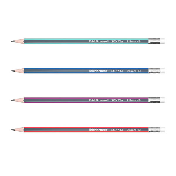 Карандаш ч/гр HB, дерево, 3-гран., ластик, ассорти "Sonata" 32988/45617 Erich Krause