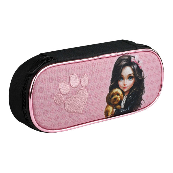Пенал-футляр 1 отд., 22*8,5*4,7см "Брюнетка с собачкой" без напол., полиэстер 68329 Феникс+
