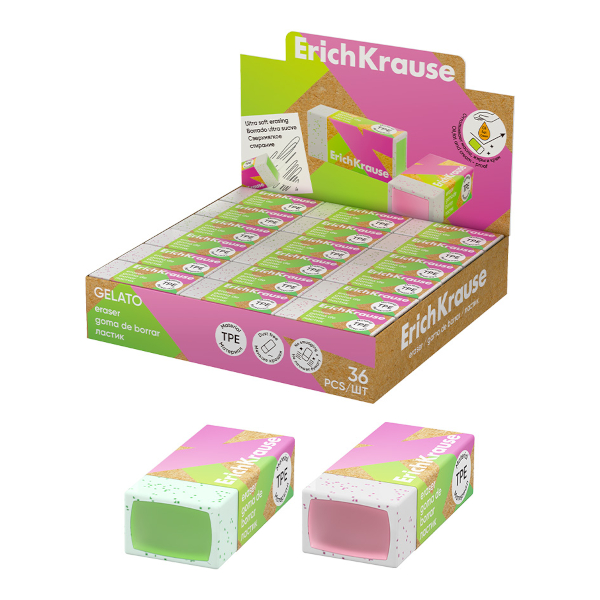 Ластик Erich Krause "Gelato" прямоуг. 39*18*12мм, термопласт. резина, ассорти 60763