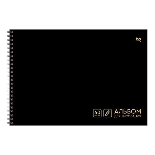 Альбом для рис 40л А4 "Total black" 160г/м2, гребень, мел.картон, черный АР4гр40 06791 BG
