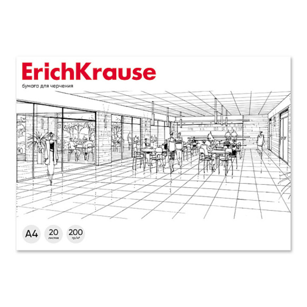 Альбом для черчения А4, 20л, 200г/м2, склейка, без рамки 60686 Erich Krause