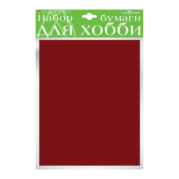 Бумага цветная крашенная в массе А4, 10л, 110г/м2, бордовый 2-065/04 HOBBY TIME