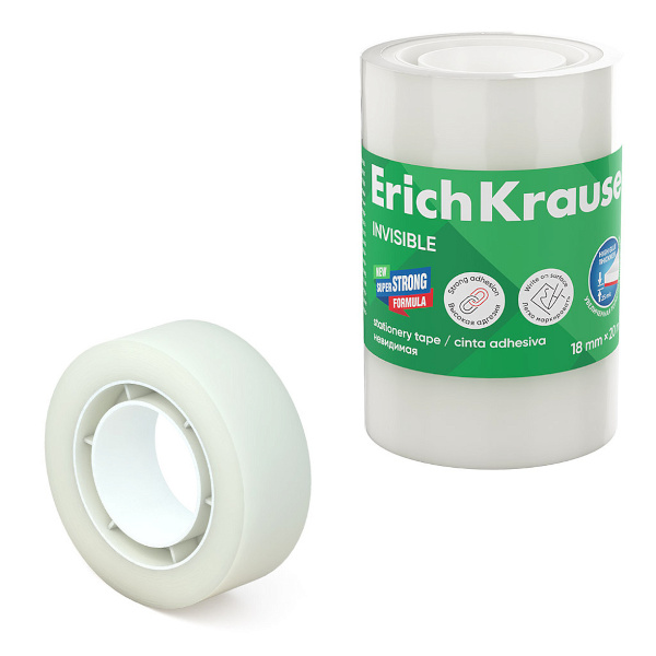 Клейкая лента (скотч) 18мм*20м, 55мкм, матовый "Invisible" 63578 (1шт) Erich Krause